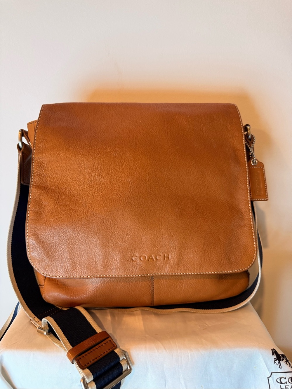 RARE! Coach (2013) Heritage Web Leather Messenger Bag- Cognac